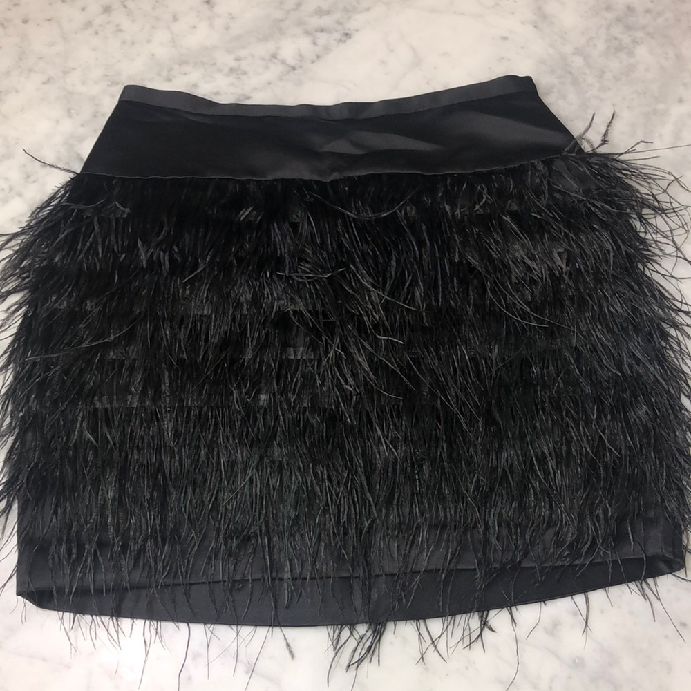No pise la grama costura con postura Elegant Black Ostrich Feather Skirt Size S